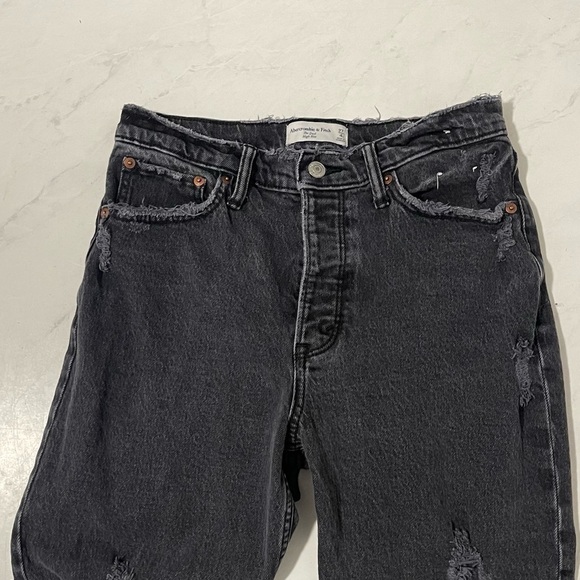 Abercrombie & Fitch Size 27 Black The Dad High Rise Distressed Jeans Relaxed - Picture 3 of 7